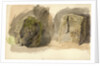 Studies of lichen covered boulder and a stone block (on reverse) by John Brett