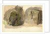 Studies of lichen covered boulder and a stone block (on reverse) by John Brett