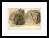 Studies of lichen covered boulder and a stone block (on reverse) by John Brett