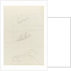 Two slight sketches of a two masted sailing craft and one of a horse's hind leg by John Brett