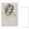 Head and shoulders portrait sketch of woman with eyes downcast by John Brett