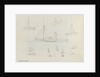 Sketch of two sailing vessels on a blue sea. With colour notes by John Brett