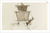 Sketch of sailing vessel with square sails - unfinished (on reverse) by John Brett