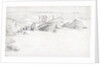 Sketch of a flat coastal view in Cornwall with rocks in the sea by John Brett