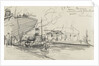 Sketch of Thames scene, 'S.T. Sun' towing the 'Cairn Ross' out of Greenland Dock (on reverse) by Nelson Dawson