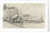 Sketch of Thames scene, 'S.T. Sun' towing the 'Cairn Ross' out of Greenland Dock (on reverse) by Nelson Dawson