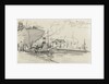 Sketch of Thames scene, 'S.T. Sun' towing the 'Cairn Ross' out of Greenland Dock (on reverse) by Nelson Dawson