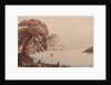 View of a coastal city with tree and figures in the foreground by Harry Edmund Edgell