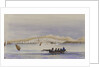 Arabian dressed figures in a rowing boat with town of Djeddah on the Red Sea in background by Harry Edmund Edgell