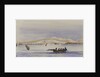 Arabian dressed figures in a rowing boat with town of Djeddah on the Red Sea in background by Harry Edmund Edgell