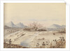 Battle of the White Cloud Mountains showing troops lined up either side of a river by Harry Edmund Edgell