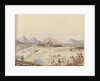 Battle of the White Cloud Mountains showing troops lined up either side of a river by Harry Edmund Edgell