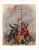 Disabled sailor and soldier leaning on drum toasting Union Flag supported by young sailor by unknown