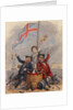 Disabled sailor and soldier leaning on drum toasting Union Flag supported by young sailor by unknown