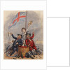 Disabled sailor and soldier leaning on drum toasting Union Flag supported by young sailor by unknown