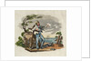 Sailor leaning on anchor with foot on gun barrel, holding paper in left hand by unknown