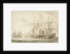 Group of brigs at anchor in a harbour by Gerrit Groenewegen