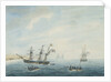 No.1. Thetis on shore near Currituck Inlet, North Carolina Dec 23rd 1794... Cleopatra at anchor near her. Thisbe and Lynx answering private signals by George Tobin