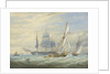 Two cutters under sail and a ship at anchor by John Cantiloe Joy