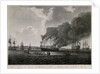View of HMS 'Boyne' 98 guns, on fire by accident at Spithead, May 1795 by T.M. Waller