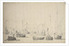 A crowded harbour with Dutch ships, smalschips and other craft by Willem van de Velde the Elder