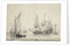 A kaag with a Dutch frigate drying sails by Willem van de Velde the Elder