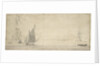 Smalschip under sail and Dutch ships at anchor by Willem van de Velde the Elder