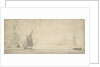 Smalschip under sail and Dutch ships at anchor by Willem van de Velde the Elder