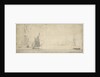 Smalschip under sail and Dutch ships at anchor by Willem van de Velde the Elder