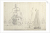 Dutch flagship with a smalschip and galjoot in a light breeze by Willem van de Velde the Elder