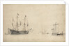A pink with a Dutch ship drying sails by Willem Van de Velde the Younger