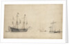 A pink with a Dutch ship drying sails by Willem Van de Velde the Younger