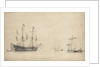 A pink with a Dutch ship drying sails by Willem Van de Velde the Younger