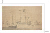 An English flagship and a ketch at anchor, June 1673? by Willem van de Velde the Elder