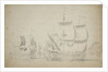 An English two-decker under easy sail by Willem van de Velde the Elder