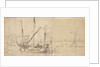 A hooker lying at a buoy by Willem van de Velde the Elder