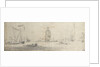 A galliot in light airs and several barges by Willem van de Velde the Elder