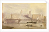 The Dreadnought being towed up the Thames at Greenwich by a paddle tug by A. Grieve