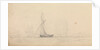 A cutter at sea with men of war and a headland in the distance by John Christian Schetky