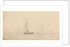 A cutter at sea with men of war and a headland in the distance by John Christian Schetky