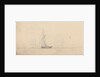 A cutter at sea with men of war and a headland in the distance by John Christian Schetky