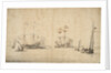 A kaag running free and two Dutch flagships at anchor by Willem Van de Velde the Younger