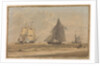 Royal Navy sailing vessel by the shore by unknown