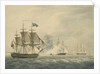 HMS 'Majestic' bearing down to attack the 'Terpsichore' and 'Atalante' 3 February 1814 by W. Anderson