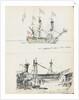 Sketch of an 18th century three-decker and view of a West Indiaman fitting out in Cox & Curtin Yard, Limehouse by John Everett