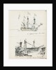 Sketch of an 18th century three-decker and view of a West Indiaman fitting out in Cox & Curtin Yard, Limehouse by John Everett