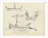 Sketches of early vessels including a Roman sail and oar vessel and ship of Odysseus, 500 BC (from a vase) by John Everett
