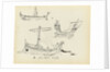 Sketches of early vessels including a Roman sail and oar vessel and ship of Odysseus, 500 BC (from a vase) by John Everett