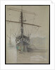 Bow view of 'Cutty Sark' (1869) as she appeared on her arrival in the Surrey Commercial Dock in 1921, with painted ports by John Everett