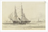 View of an outward bound collier off Northfleet and small single sail vessel by William John Huggins